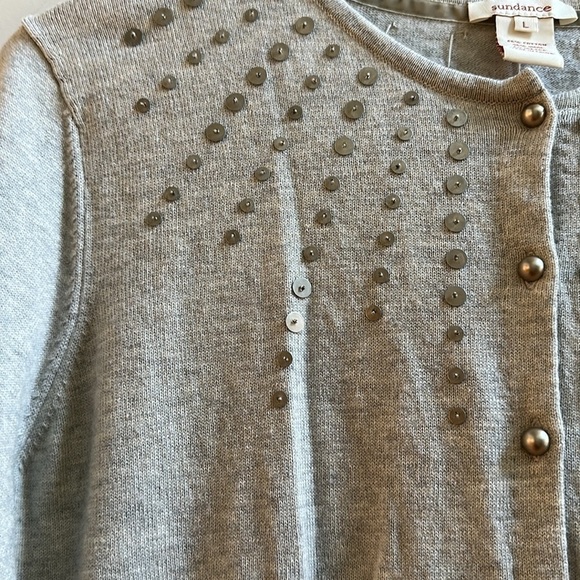 Sundance Grey Wool Cotton Blend Cardigan SzL - Picture 3 of 10